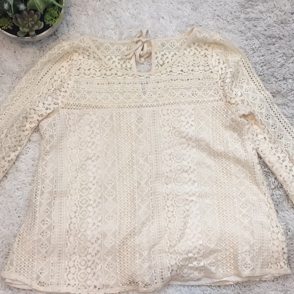 Cream long sleeve lace detail blouse